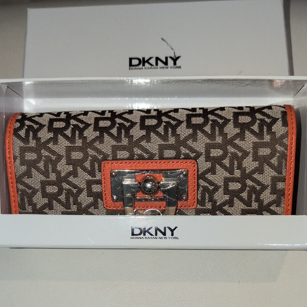 DKNY Monogram Wallet with Orange Trim